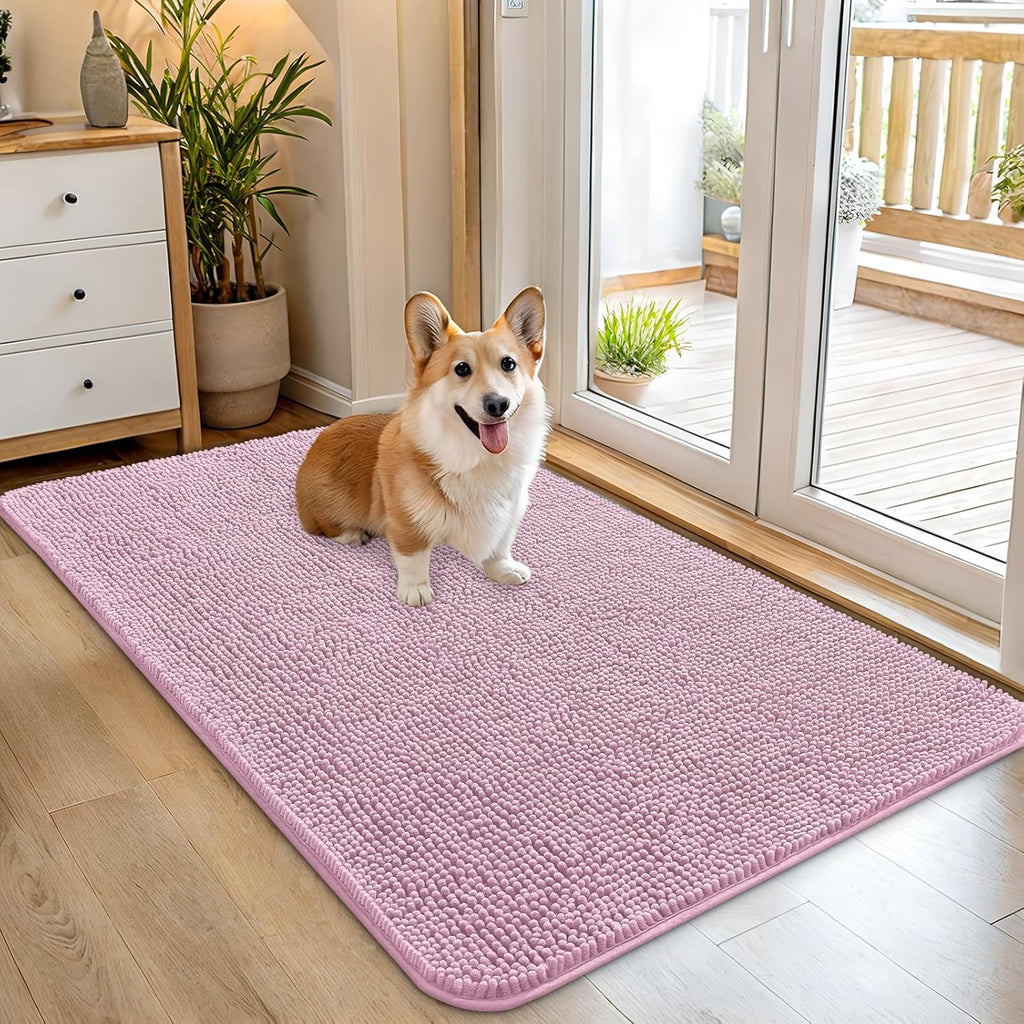 OLANLY Dog Door Mat - Absorbent Non-Slip Washable Doormat for Muddy Paws | 45x27, Dusty Rose