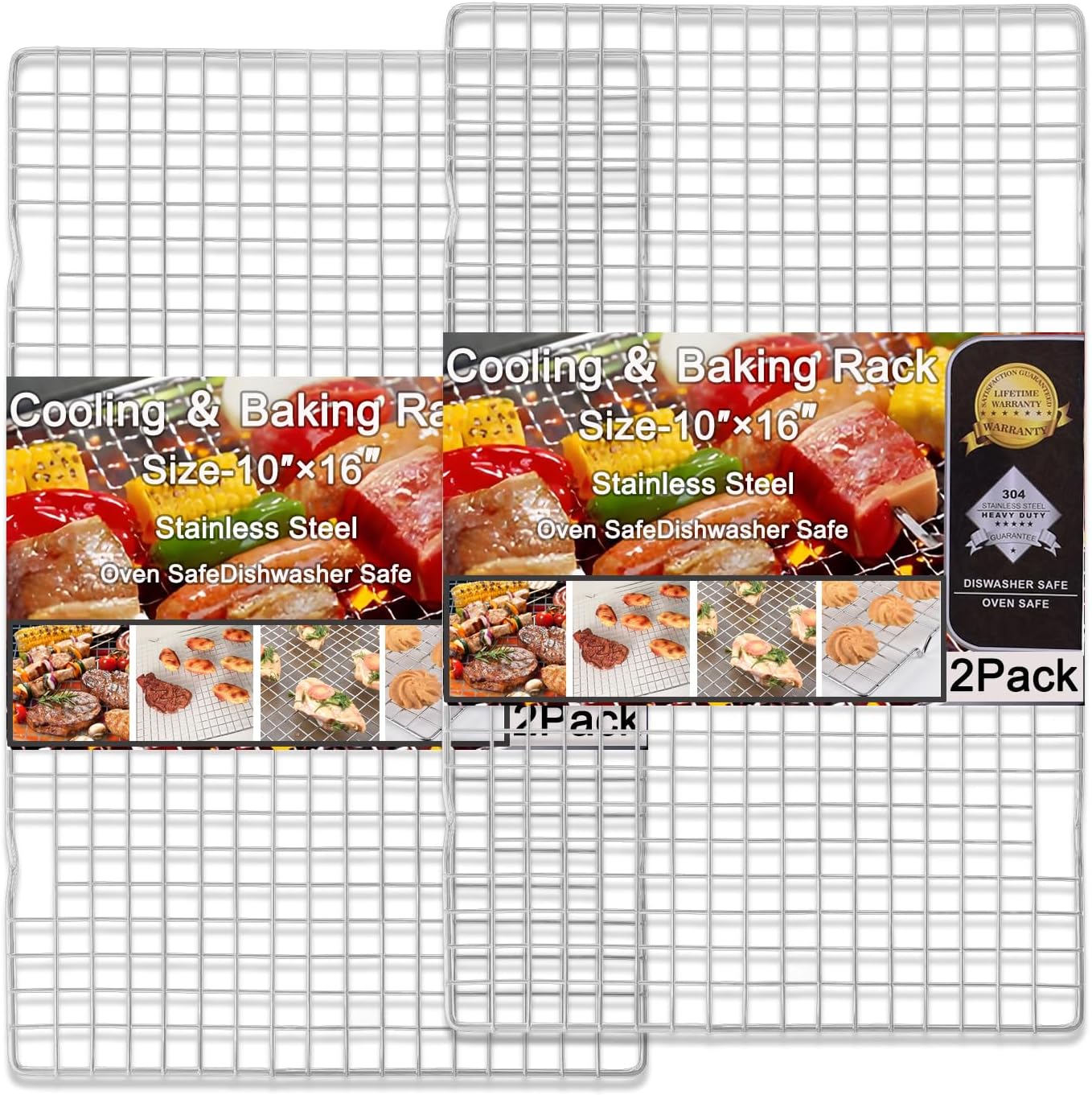 Regine Switzerland Cooling Rack Set - 10" x 15" Stainless Steel Cookie Racks with Cleaning Brush