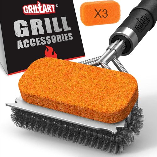 GRILLART Grill Brush - Bristle-Free Pad & Wire BBQ Cleaner | 18" Safe & Powerful Scrubber for Gas/Porcelain Grates
