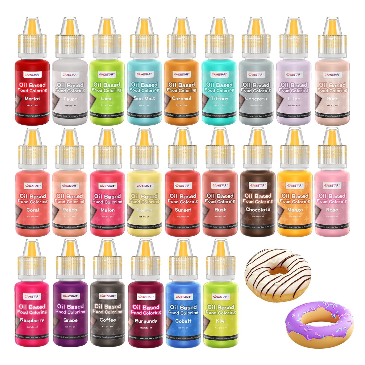 Skiennix Oil Based Food Coloring Set - 24 Vibrant Colors for Cake Decorating & Baking | 0.20 fl. oz Bottles