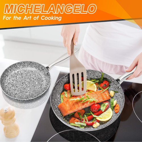 MICHELANGELO Granite Frying Pan with Lid, Nonstick 12 Inch Frying Pan with Non toxic Granite Coating, Induction Compatible