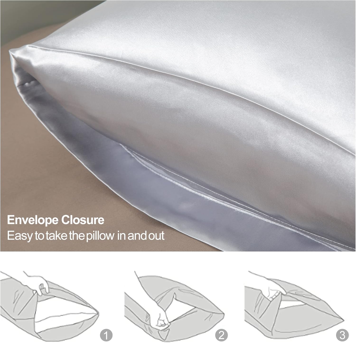 Skiennix Satin Pillowcases - Super Soft Silky Set of 2 for Hair & Skin | Standard 20x26 inches, Silver Grey