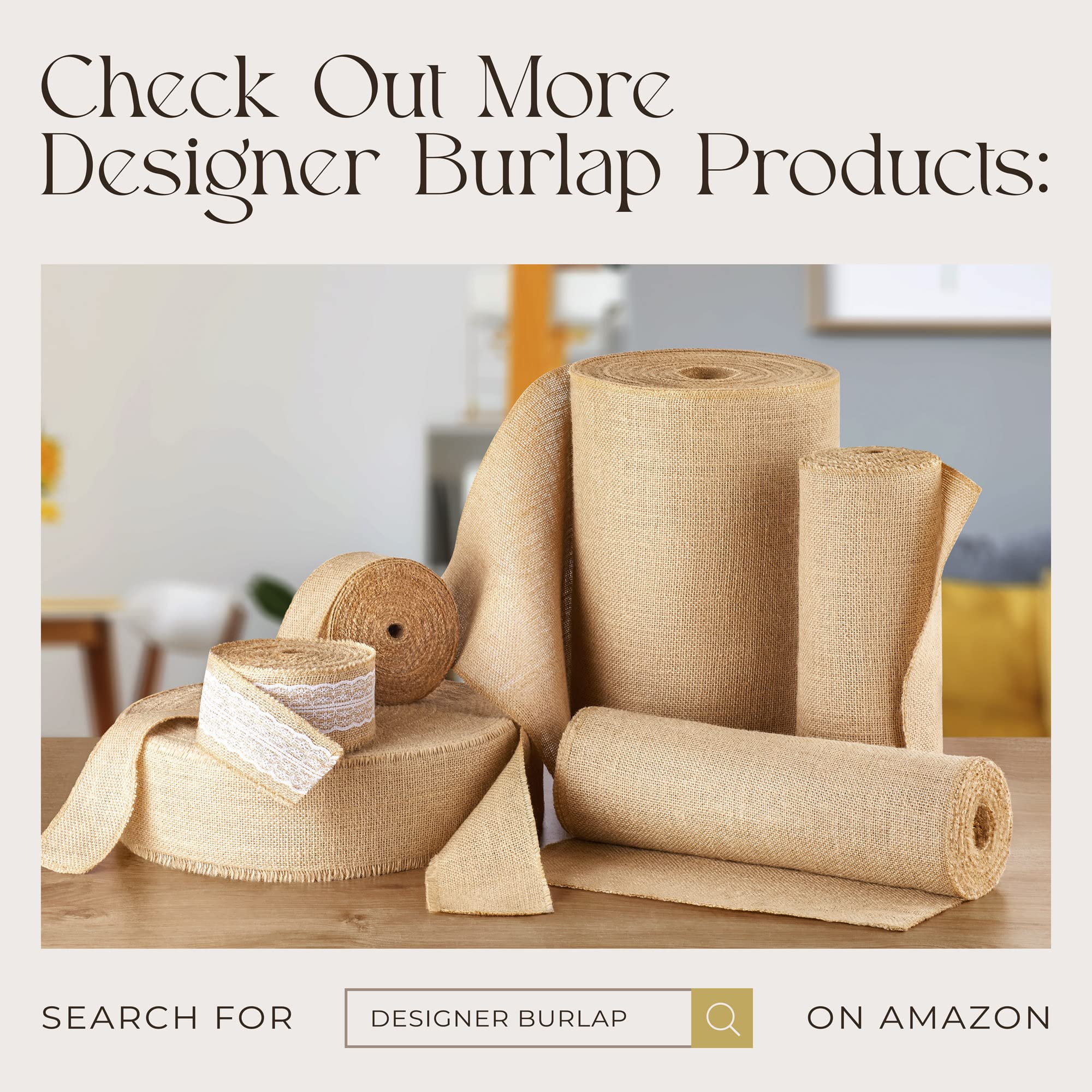 Designer Burlap Table Runner - For Farmhouse-Style Dining Room - Woven Jute Fabric Placemats or Centerpieces - Rustic Home Decor for Coffee, Tea, & Outdoor Tables - Long Roll, 14 Inches x 50 Yards