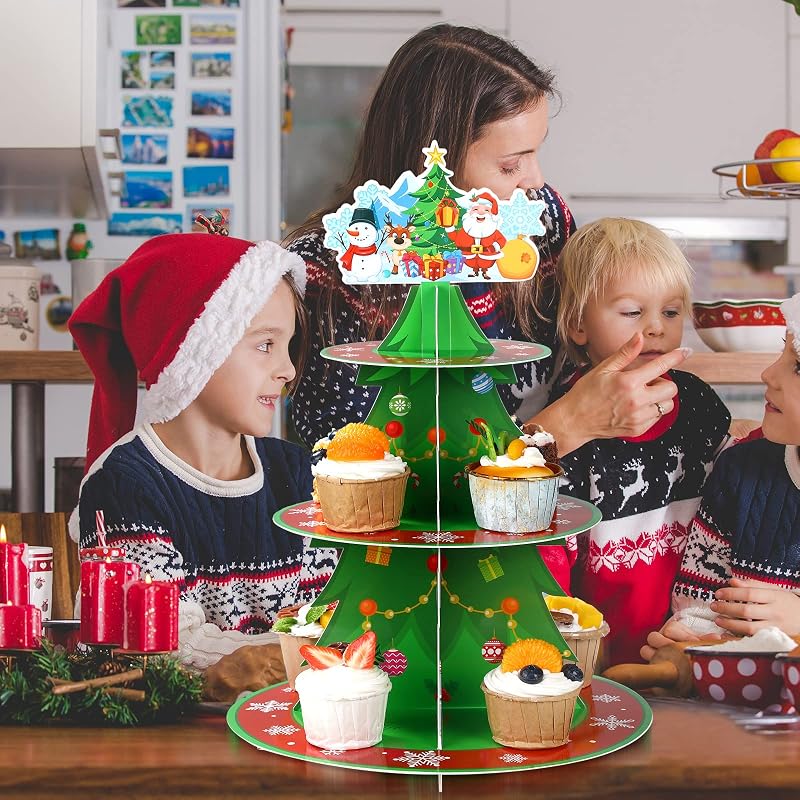 Christmas Cupcake Stand 3-Tier Dessert Tower - Giant Cardboard Tree Display