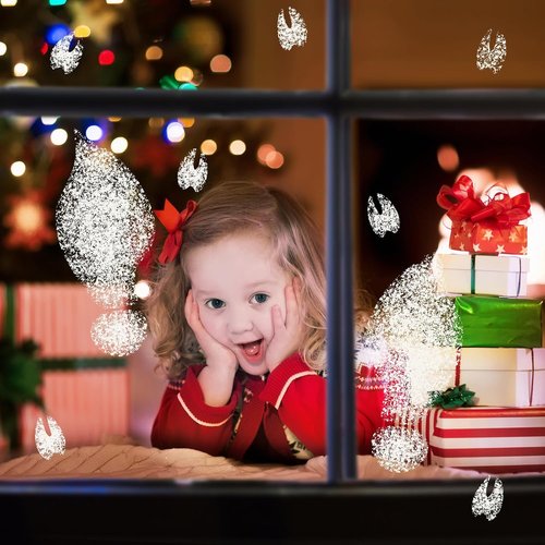 Cholemy Santa Footprint Stencils - 6 Pcs Hollow Out Elf & Reindeer Designs for Holiday Decor