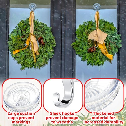 AceOrbit Heavy-Duty Suction Cup Wreath Hangers - 4 Pack Clear Hooks for Glass Doors & Windows