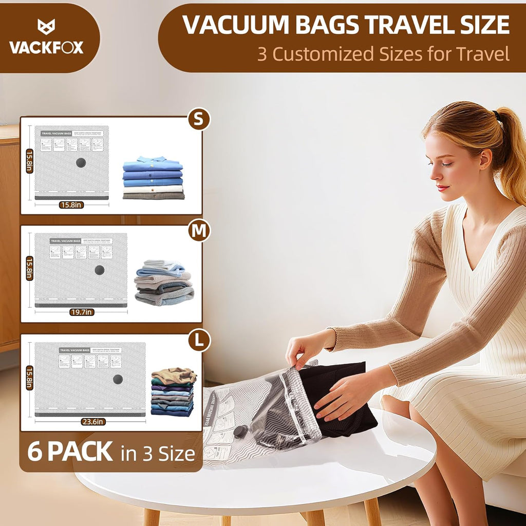 Skiennix Travel Vacuum Storage Bags - 6 Pack Carry-On Size for Luggage | 80% Space Saver for Clothes