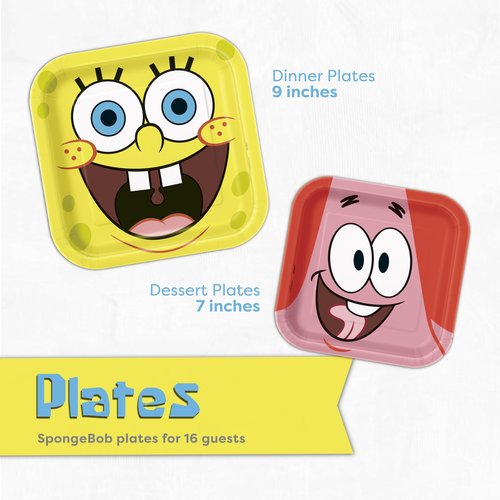 SpongeBob Plates and Napkins | SpongeBob Birthday Decorations for Party | Dinner and Dessert Plates and Napkins for 16 | Officially Licensed