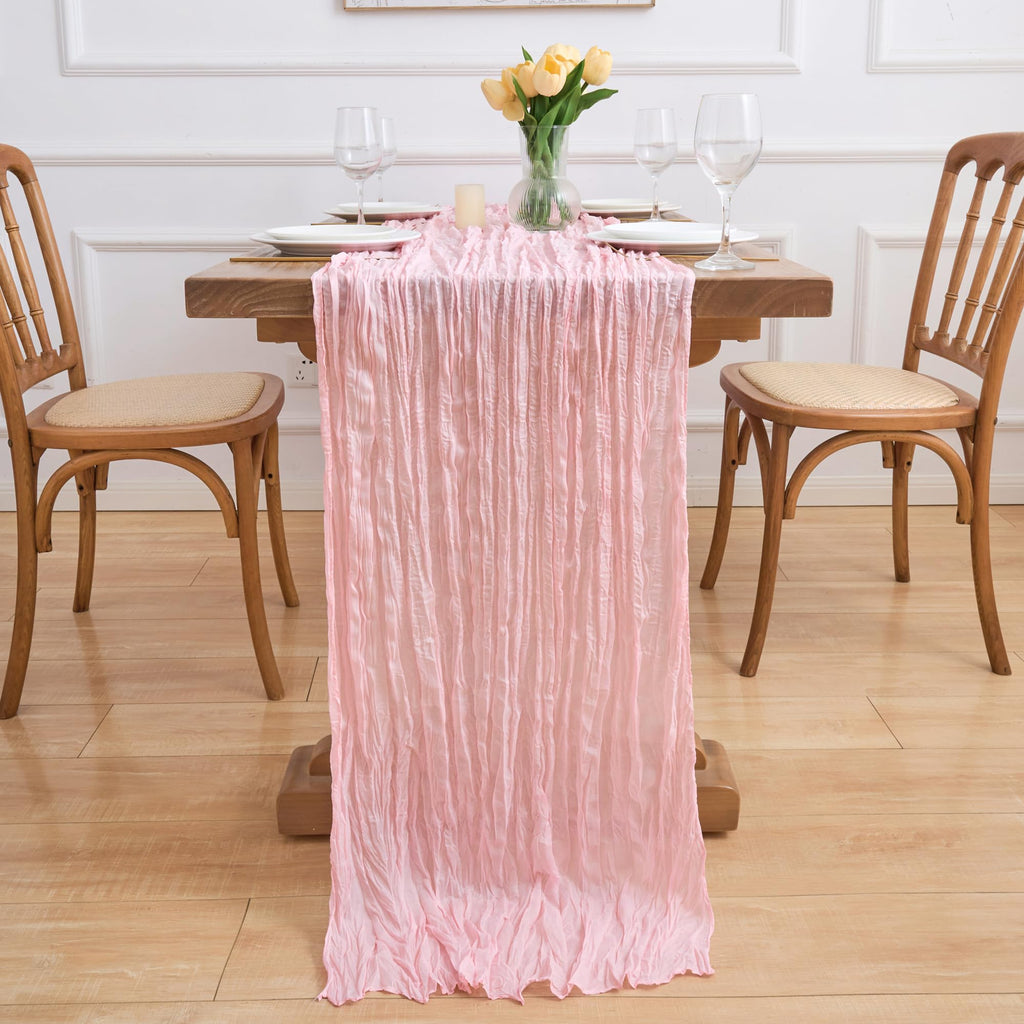 Asee'm 2pcs Cheesecloth Table Runner 120 Inches Blushing Pink Boho Gauze Cheese Cloth Runner 10FT Rustic Sheer Table Runners for Easter Spring Summer Wedding Baby Shower Holiday Party Decoration