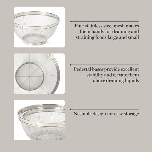 Martha Stewart Covello Stainless Steel Mesh Colander Set 2-Pieces, Silve