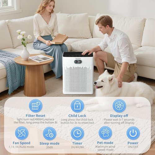 Air Purifiers | HEPA Air Purifier with Pet Mode & Timer for Up to 2200 Ft² - Black