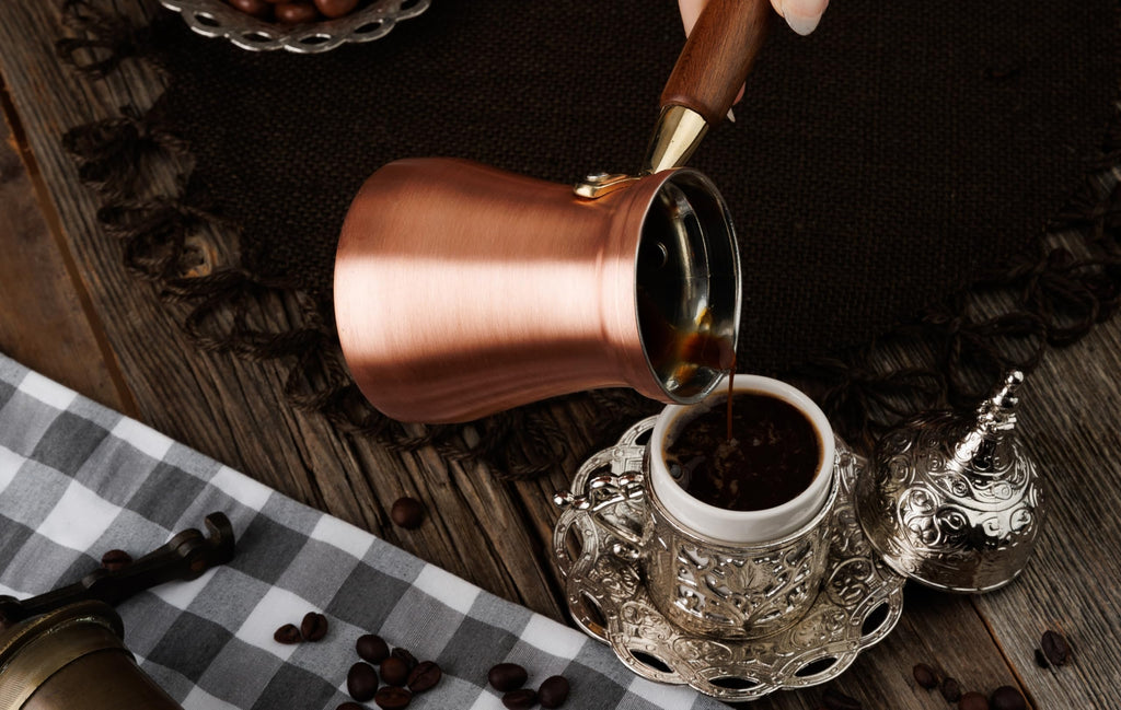 DEMMEX Turkish Coffee Pot – 1mm Thick Brushed Copper Cezve, Ibrik, Briki, Stovetop Greek Arabic Coffee Server, 100% Handmade in Turkey, 15 fl oz, Serves 6
