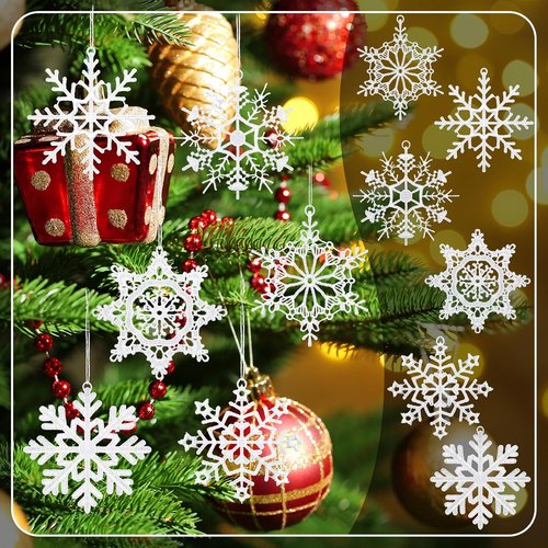 Lunmon Crochet Snowflake Ornaments - 48 Pcs Winter Hanging Decor for Christmas Tree & Home | 6 Unique Styles