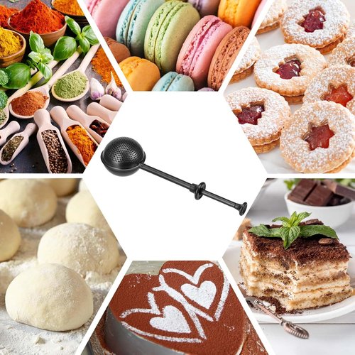 HULISEN Flour Duster - One-Handed 304 Stainless Steel Baking Shaker | Perfect for Powdered Sugar & Flour, Black