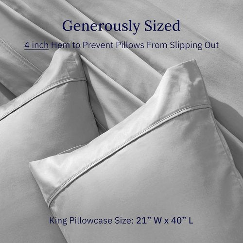 California Design Den King Size Pillowcase Set - 400 Thread Count 100% Cotton Sateen | Soft Breathable Light Grey - Set of 2
