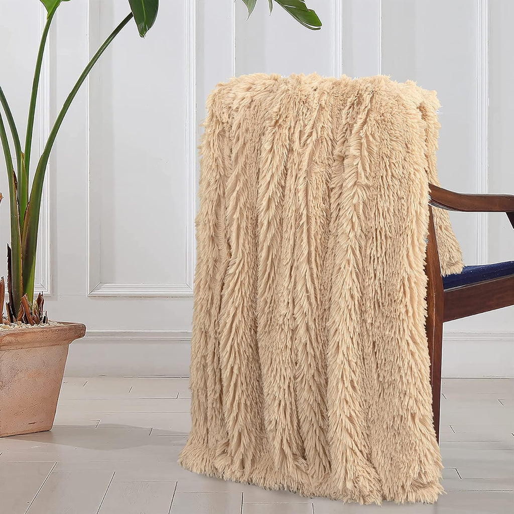 Tuddrom Faux Fur Throw Blanket - Extra Soft & Cozy Reversible Design | 50"x60" - Apricot Color