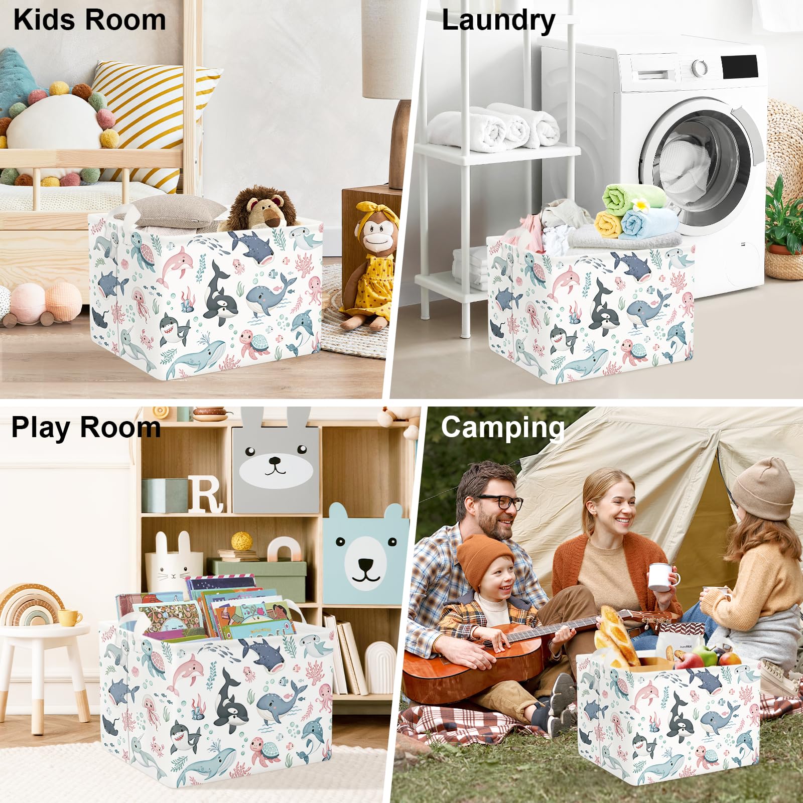 Clastyle Adorable Ocean Animal Laundry Basket Shark Kids Clothes Book Storage Basket Gift Toy Box for Bedroom Decor,Whale,40x30x30 cm