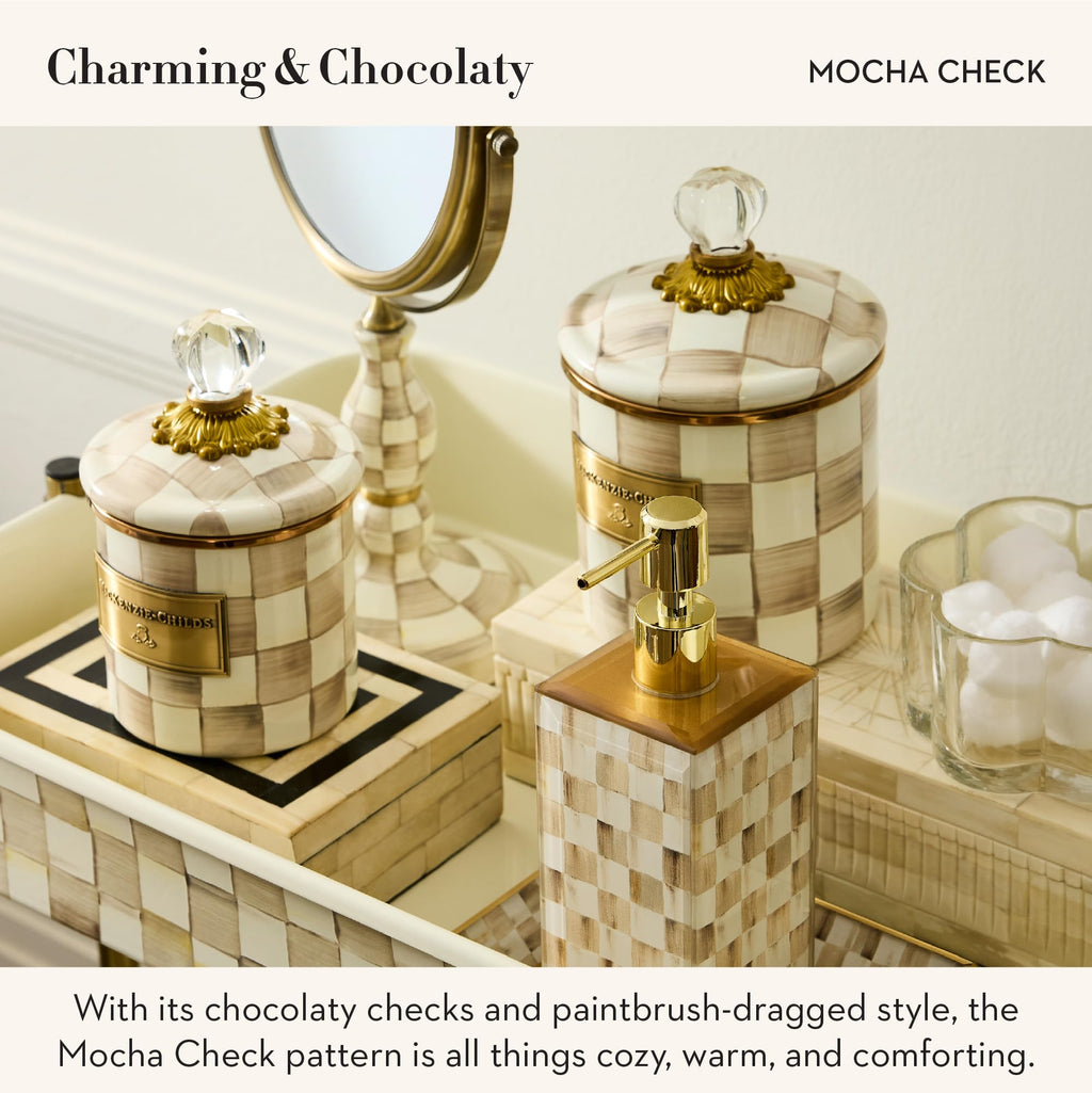 MACKENZIE-CHILDS Glass Tissue-Box Cover, Boutique Bathroom Decor, Brown-and-White Mocha Check