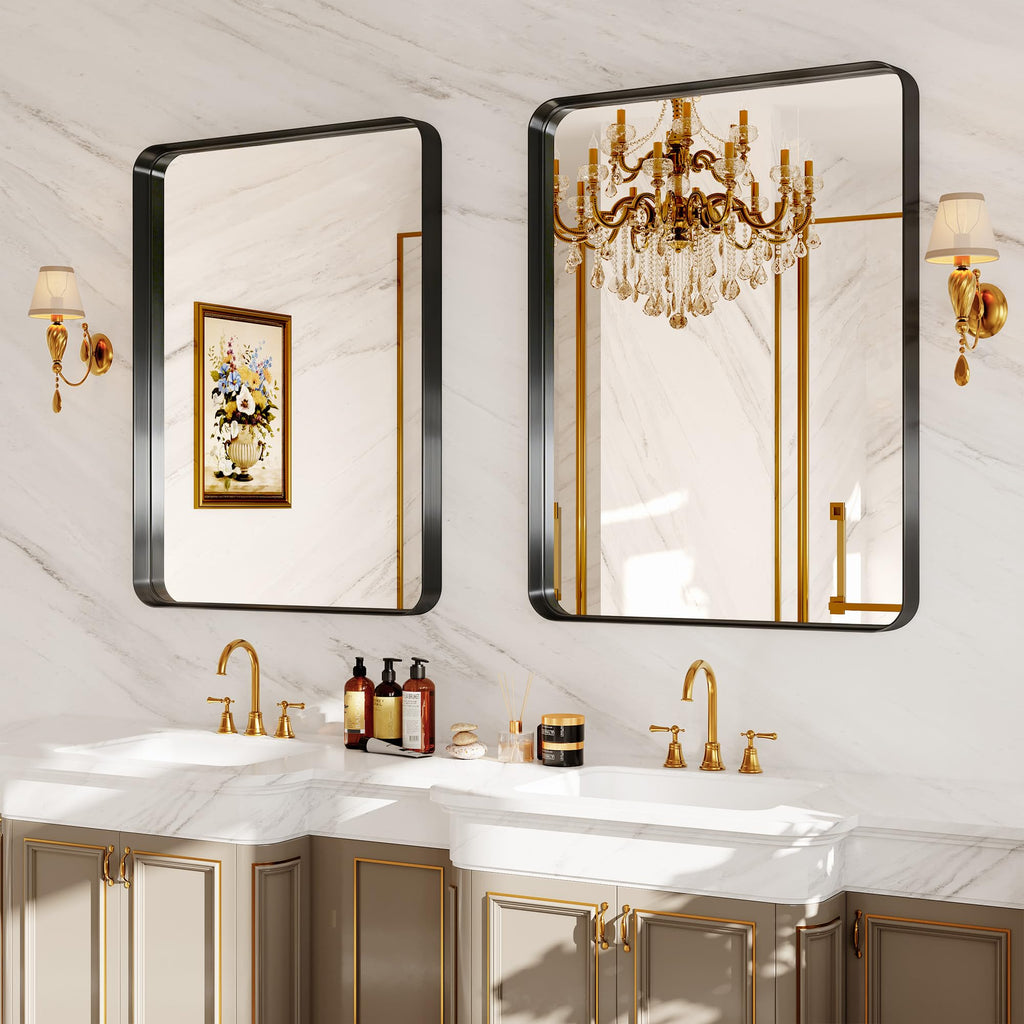 30x36 Inch Black Metal Framed Bathroom Mirror for Wall, HD Tempered Glass, Vanity Mirror for Over Sink, Anti-Rust Aluminum Alloy Mirror, Farmhouse, Horizontally or Vertically Hanging