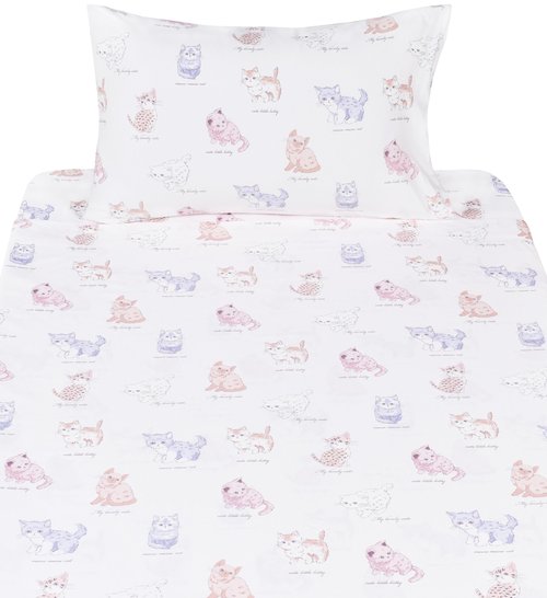 J-pinno Pink Kitty Sweet Cats Girls Kids Twin Sheet Set Bedroom Decoration Gift, 100% Cotton, Flat Sheet + Fitted Sheet + Pillowcase Bedding Set (Pink Kitty, Twin)