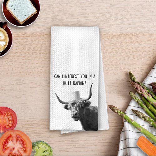 BlissfulAbon Highland Cow Bathroom Towels - Funny Farmhouse Cow Decorative Waffle Weave Hand Towels, Western Bathroom Towel, 16×24 Inches