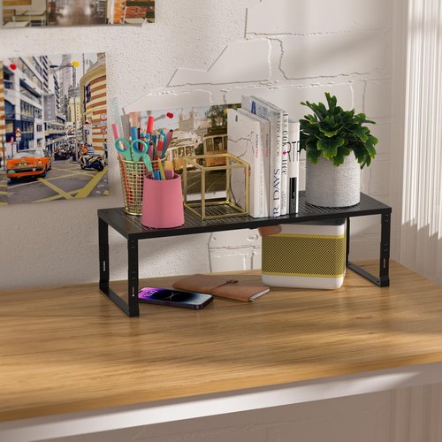 Zilvando Heavy-Duty Adjustable Metal Shelf Organizer - Expandable & Stackable Pantry Storage Rack for Kitchen, Bathroom, RV, Cabinets(3 Packs/Black, Medium)