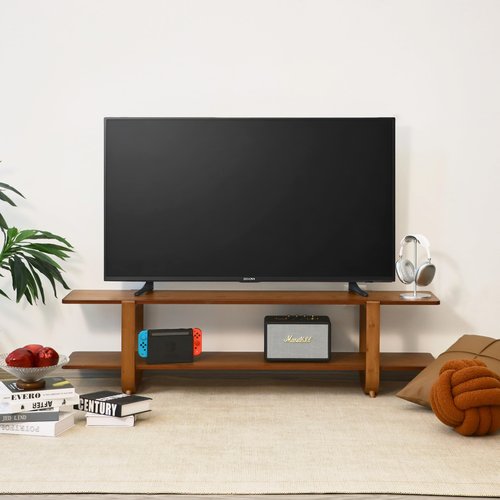 Mordchil HF Bamboo TV Stand for TVs up to 65", Media TV Console Table with Storage, Accent Entertainment Center with Shelf, Modern TV Stand for Living Room, Bedroom, 55"(L), Walnut