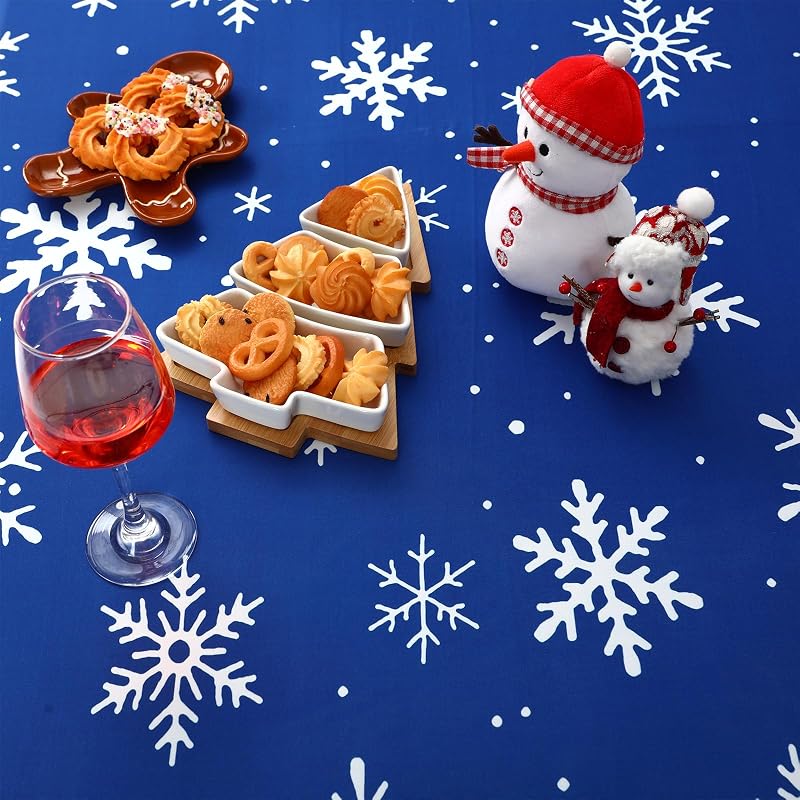 2 Pcs Winter Stretch Table Cover 6 ft Blue Snowflake – Variation: 2+Snowflake