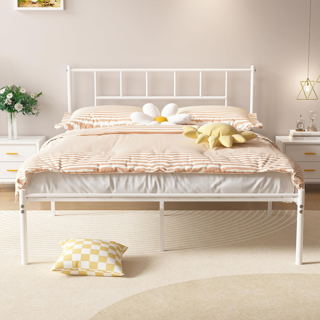 VECELO Full Metal Platform Bed Frame with Headboard, Heavy Duty Steel Slat Support, Under Bed Storage,No Box Spring Needed, Easy Assembly