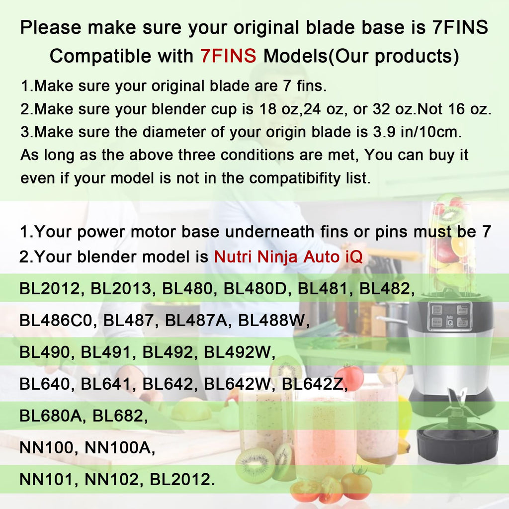 Replacement 24oz Blender Cups with Lid for Ninja, 7 Fins Extractor Blade Compatible with Nutri Auto iQ BN401 BN751 BN801 BL642 BL456 BL480 Foodi SS401 SS101 NN100 NN210 NN102 BL2012