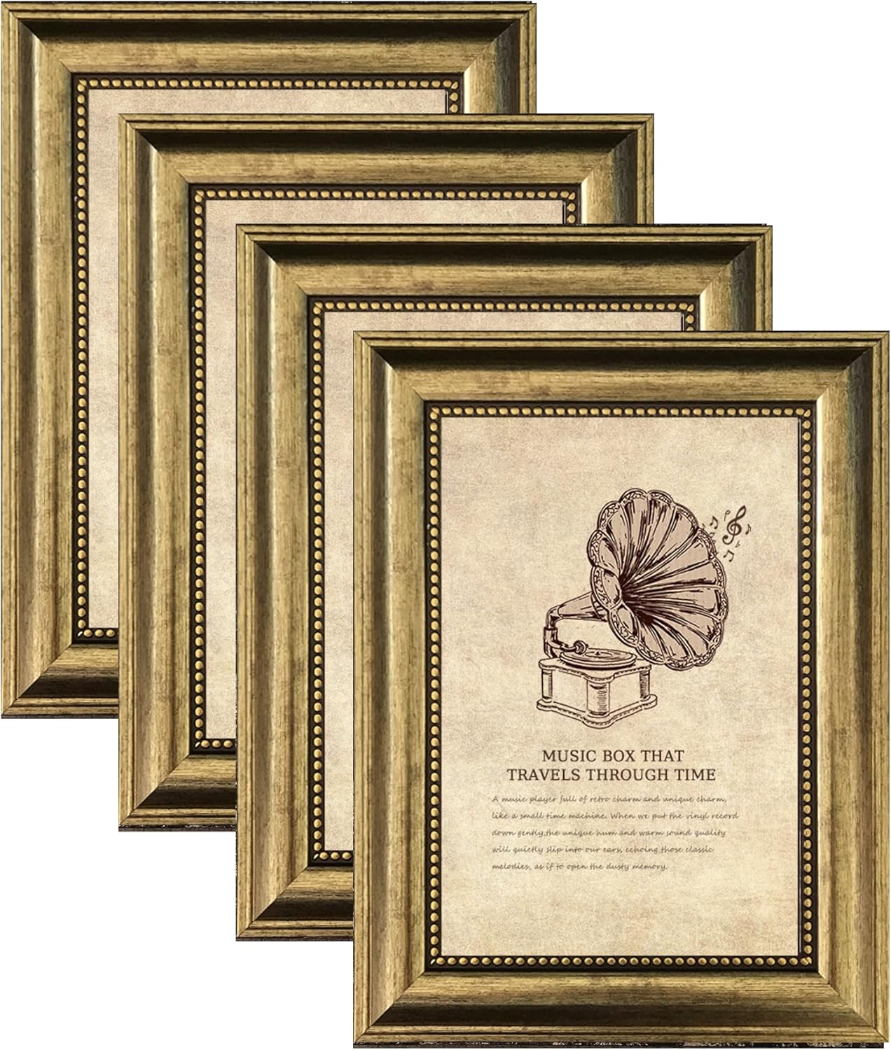 Regine Switzerland 4x6 Picture Frame - Ornate Vintage Design with Real Glass | Gold Set of 4 for Wall or Tabletop Display