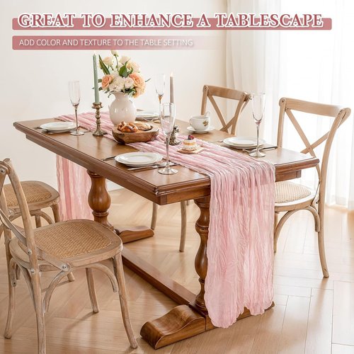 Cheesecloth Table Runner - 10 Ft Boho Rustic Sheer Gauze for Centerpiece Decor | Dusty Pink