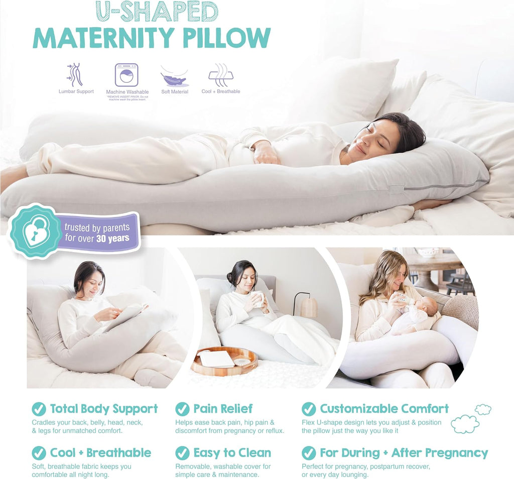 Regalo Premium U-Shaped Pregnancy Pillow - Ultra Soft Full Body Support for Sleeping & Feeding | Grey