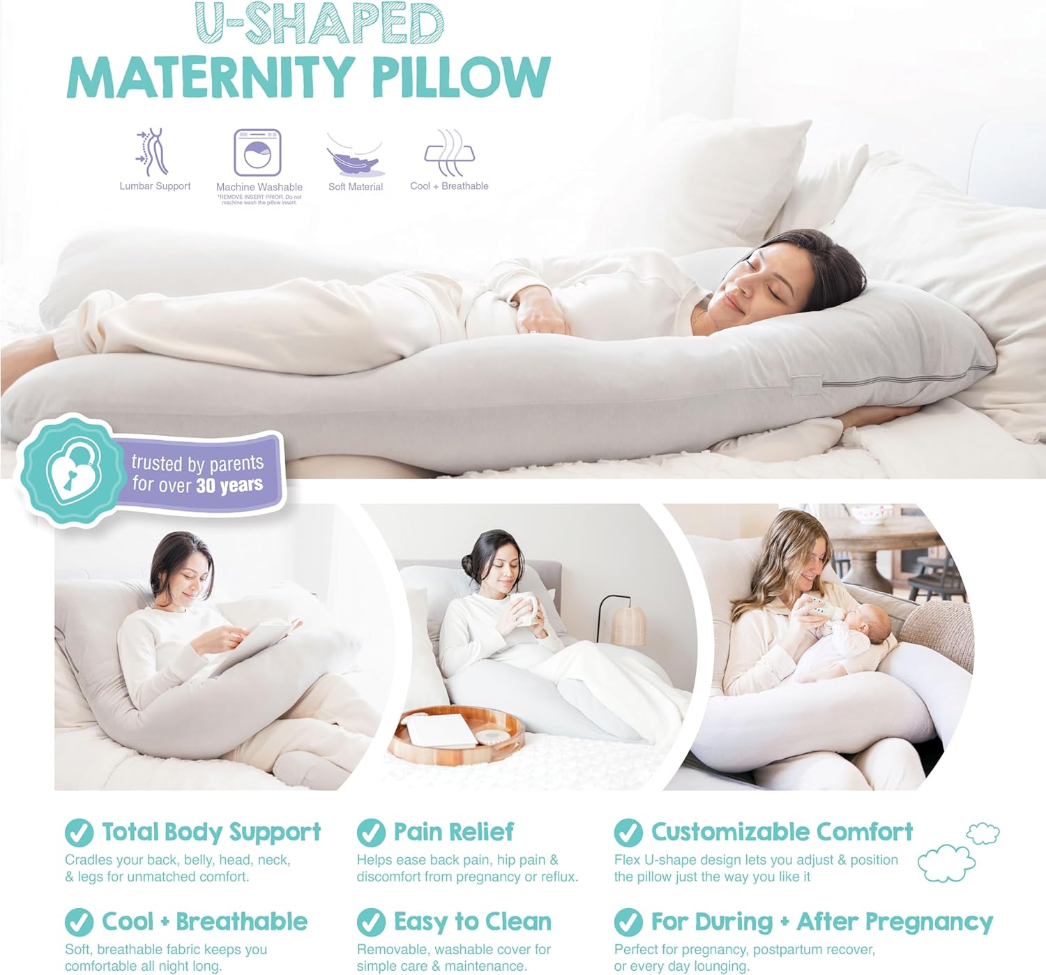 Regalo Premium U-Shaped Pregnancy Pillow - Ultra Soft Full Body Support for Sleeping & Feeding | Grey