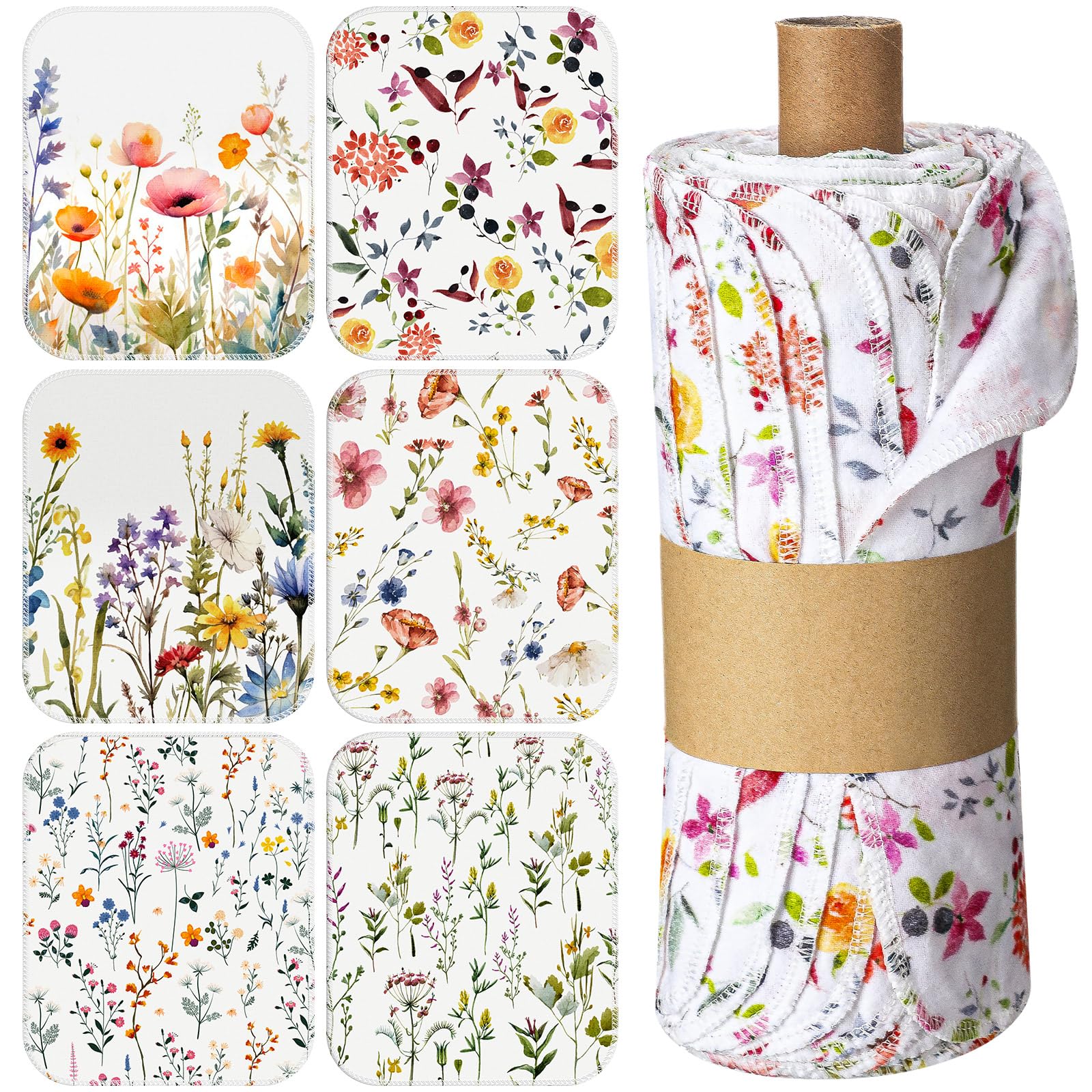 Noveread 90 Pack Reusable Cleaning Cloths Washable Cotton Kitchen Dish Towels for Home Party Supplies Bulk, 9.84x11.81in (Wildflowers)