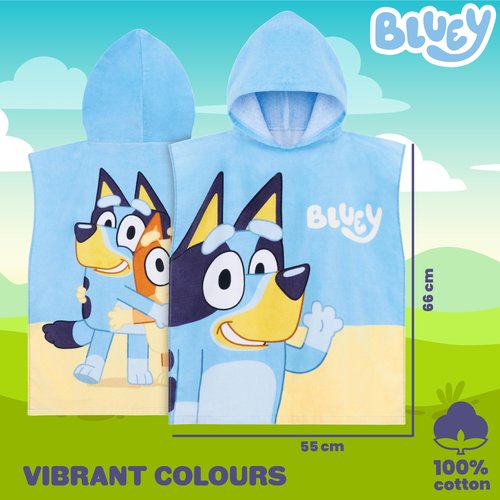 Bluey Kids Changing Robe, Hooded Towel Poncho, Soft Absorbent Wearable Towel, Swim Surf Bath Beach Cover Up, Gifts for Kids (Blue/Orange)