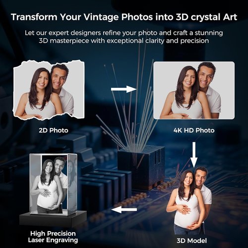 3D Crystal Photo | Personalized Laser Engraved Portrait Gift for Mom, Wife - Small Keepsake for Mother's Day