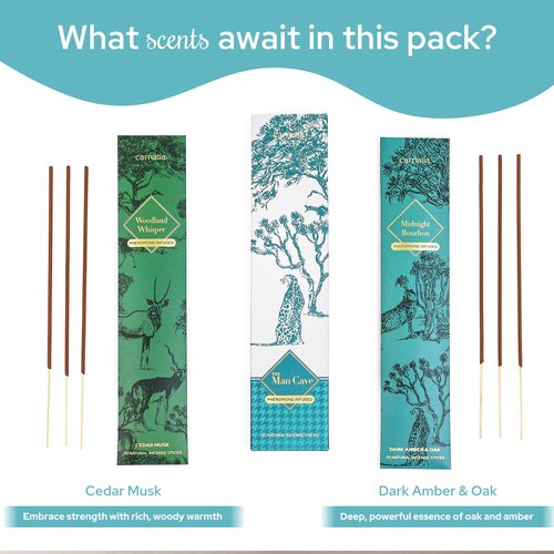 Carnatia Man Cave Incense Set – 2 Intense, Pheromone-Infused Scents | Rugged, Long-Lasting Aromas for Power, Focus & Elevated Vibe!