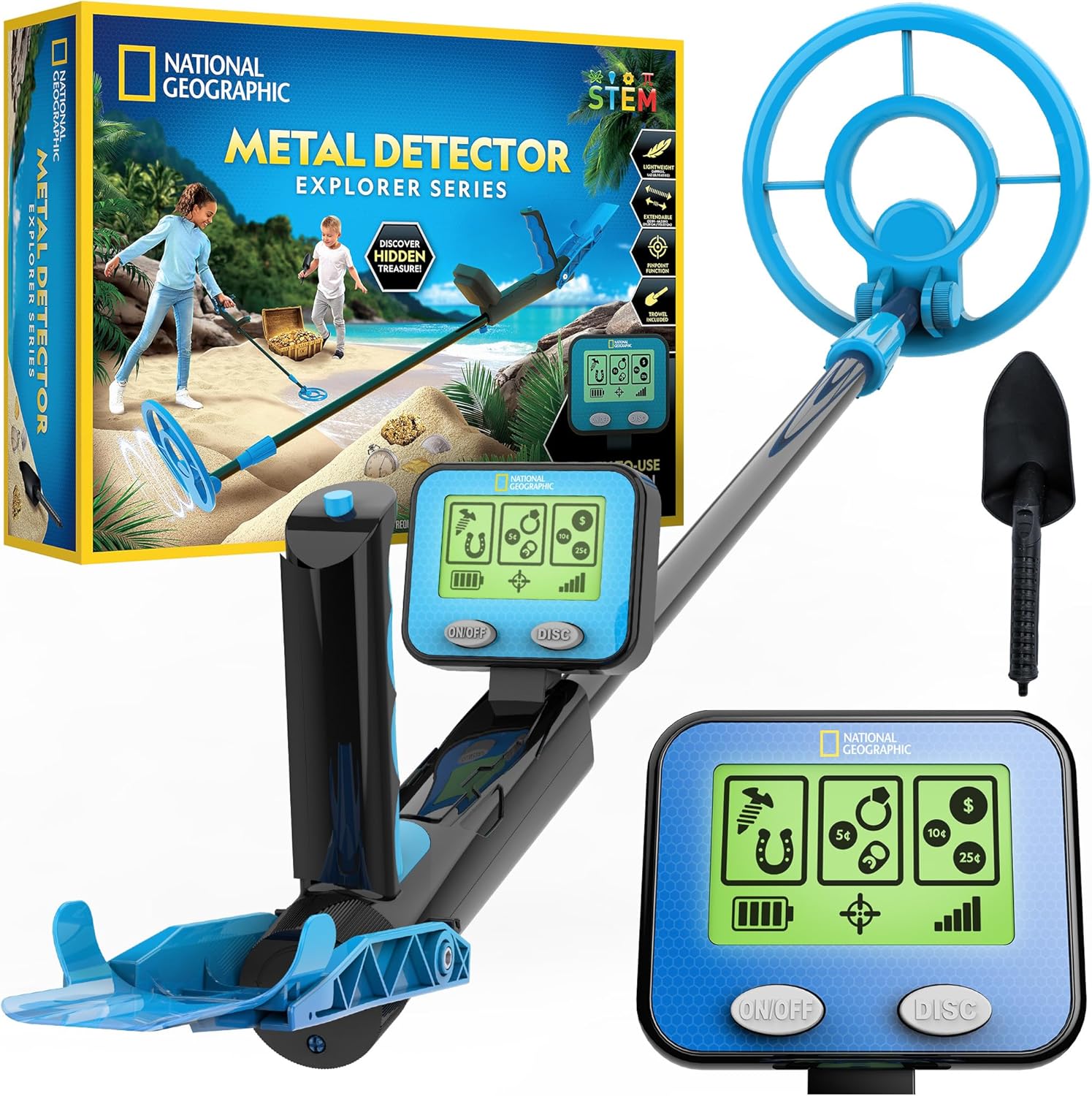National Geographic Metal Detector for Kids - Waterproof 7.4" Coil, Lightweight with Pinpoint Function & LCD Display