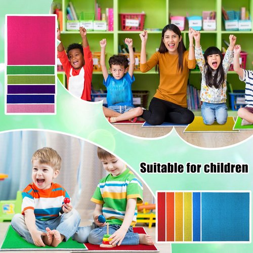 Drydiet 24 Pcs Kids Carpet Square Seats 16 Inch Rainbow Floor Rug Mats Colorful Non Slip Soft Floor Rug Cushions for Classroom School Learning Area Group Activity Home Play Area