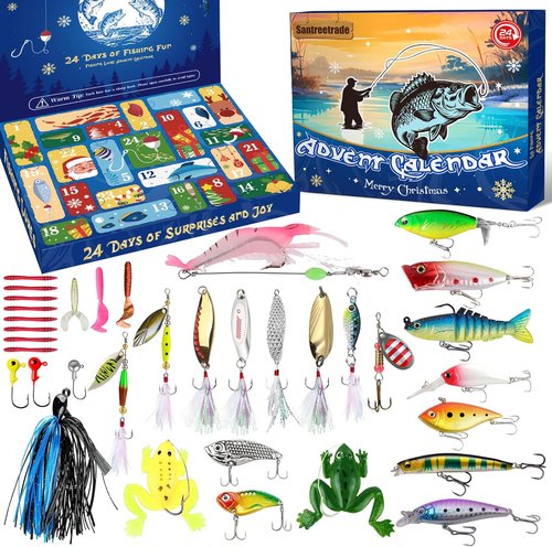 Fishing Advent Calendar 2026 - 24-Day Countdown Fishing Lure Tackle Kit for Bass & Trout | Perfect Christmas Gift for Dad or Husband