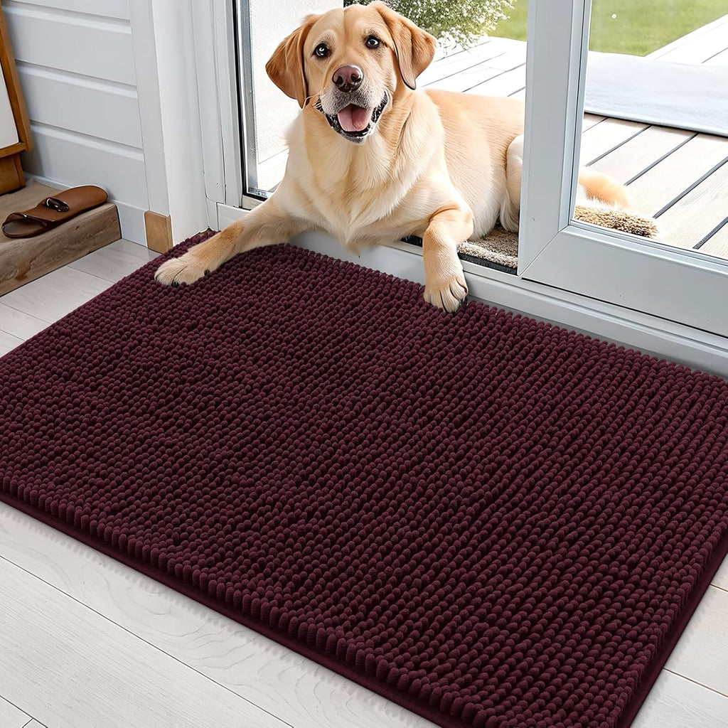 OLANLY Dog Door Mat - Absorbent Non-Slip Chenille Mat for Muddy Paws | 35x24 Inches, Quick Dry, Russet