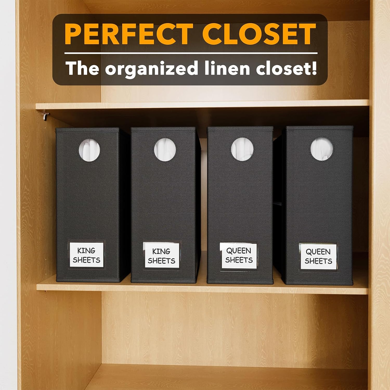 SpaceAid Bed Sheet Organizers - Foldable Linen Closet Storage | XL Black for Queen & King Size Sets