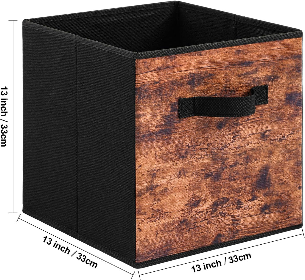Stero Fabric Storage Cubes - 6 Pack Foldable Bins with Handles | 13 Inch Rustic Brown & Black Organizer