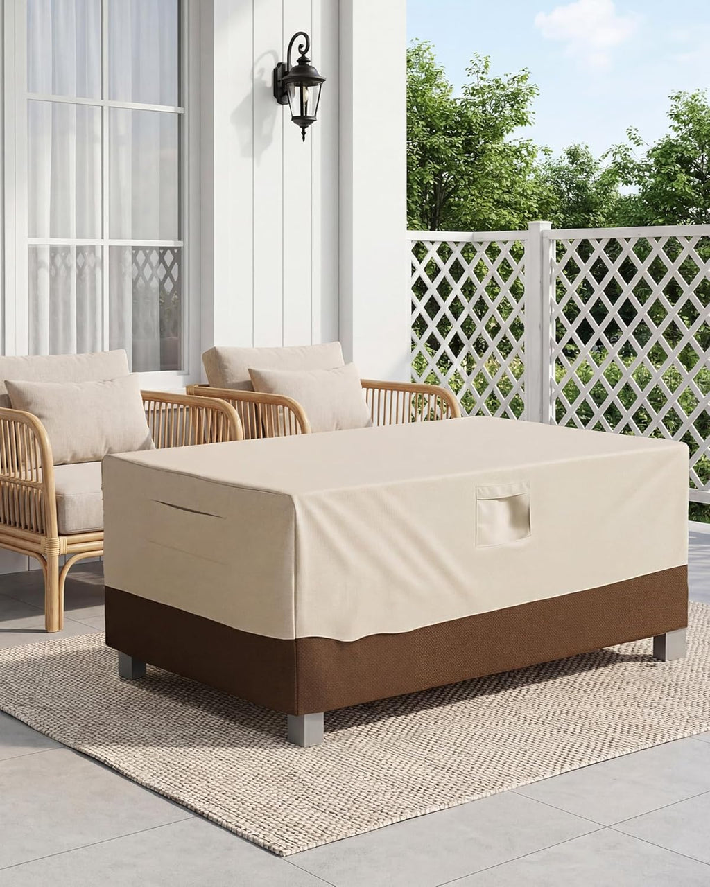 Vailge Heavy-Duty Waterproof Patio Table Cover - Rectangular/Oval Design | Large Beige & Brown