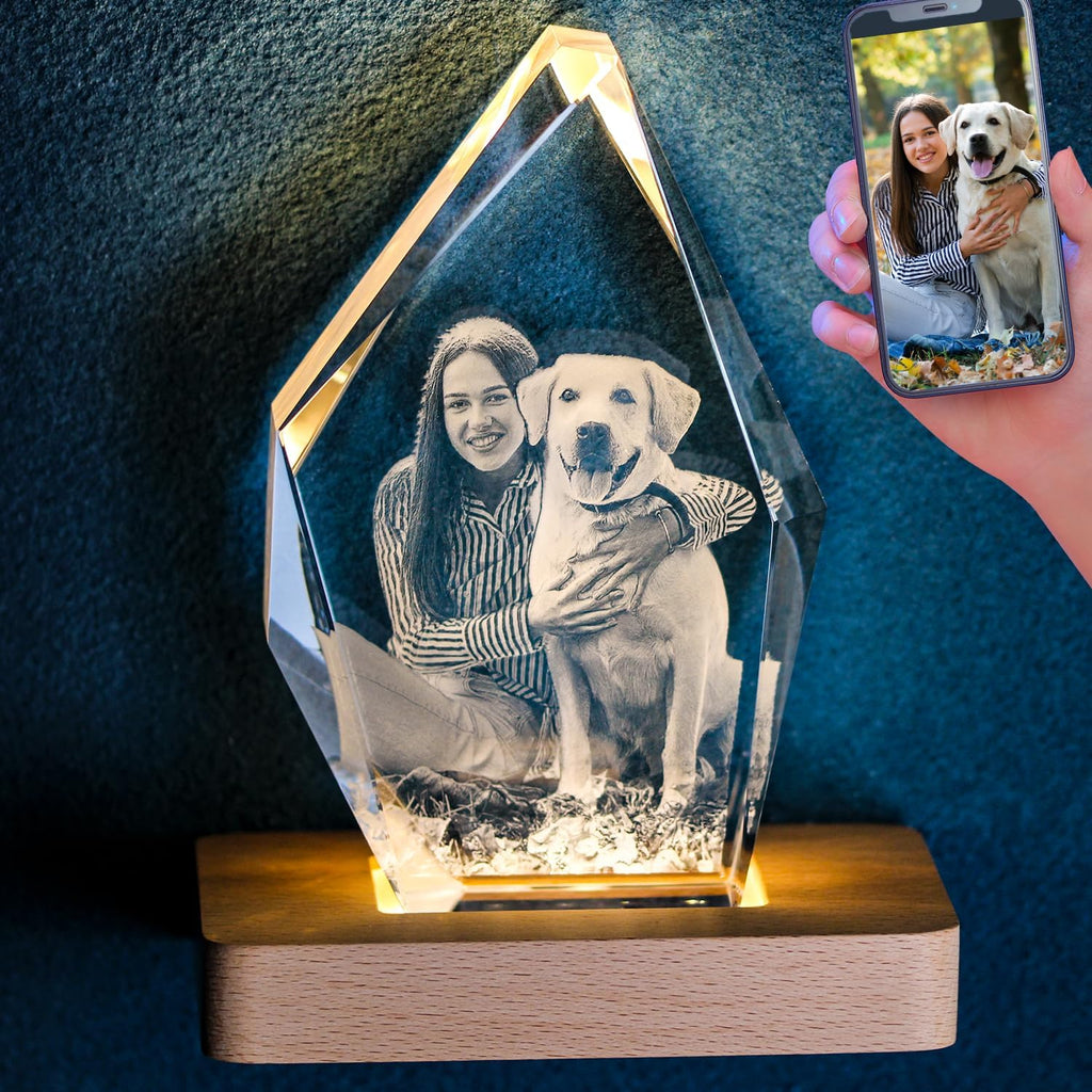 Skiennix Personalized Dog Memorial Gift - 3D Engraved Crystal Keepsake Photo Frame | Custom Pet Tribute