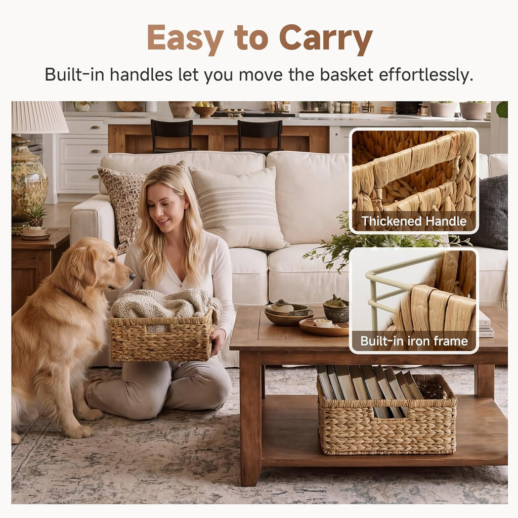 StorageWorks Large Wicker Storage Basket - Water Hyacinth with Built-In Handles | 1 Pack