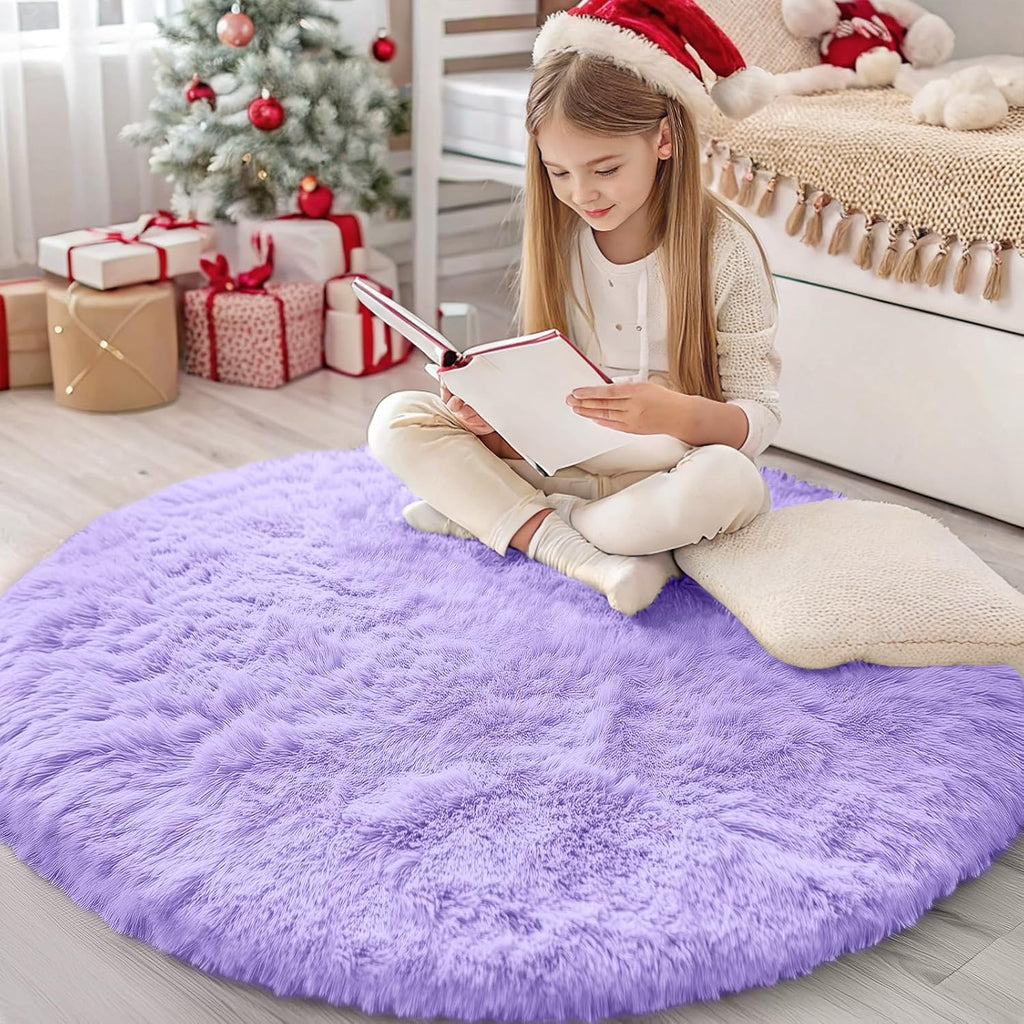 OLANLY Round Light Purple Area Rug - Soft, Fluffy, Machine Washable 4 ft Carpet for Bedrooms & Nurseries