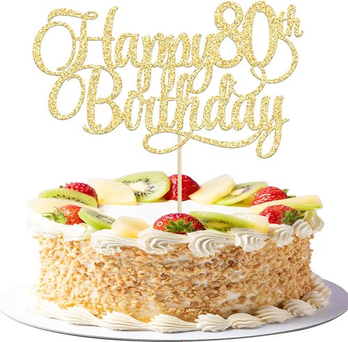 Happy 80th Birthday Cake Topper - Gold Glitter Number 80 | Elegant Decoration for Anniversary Celebrations
