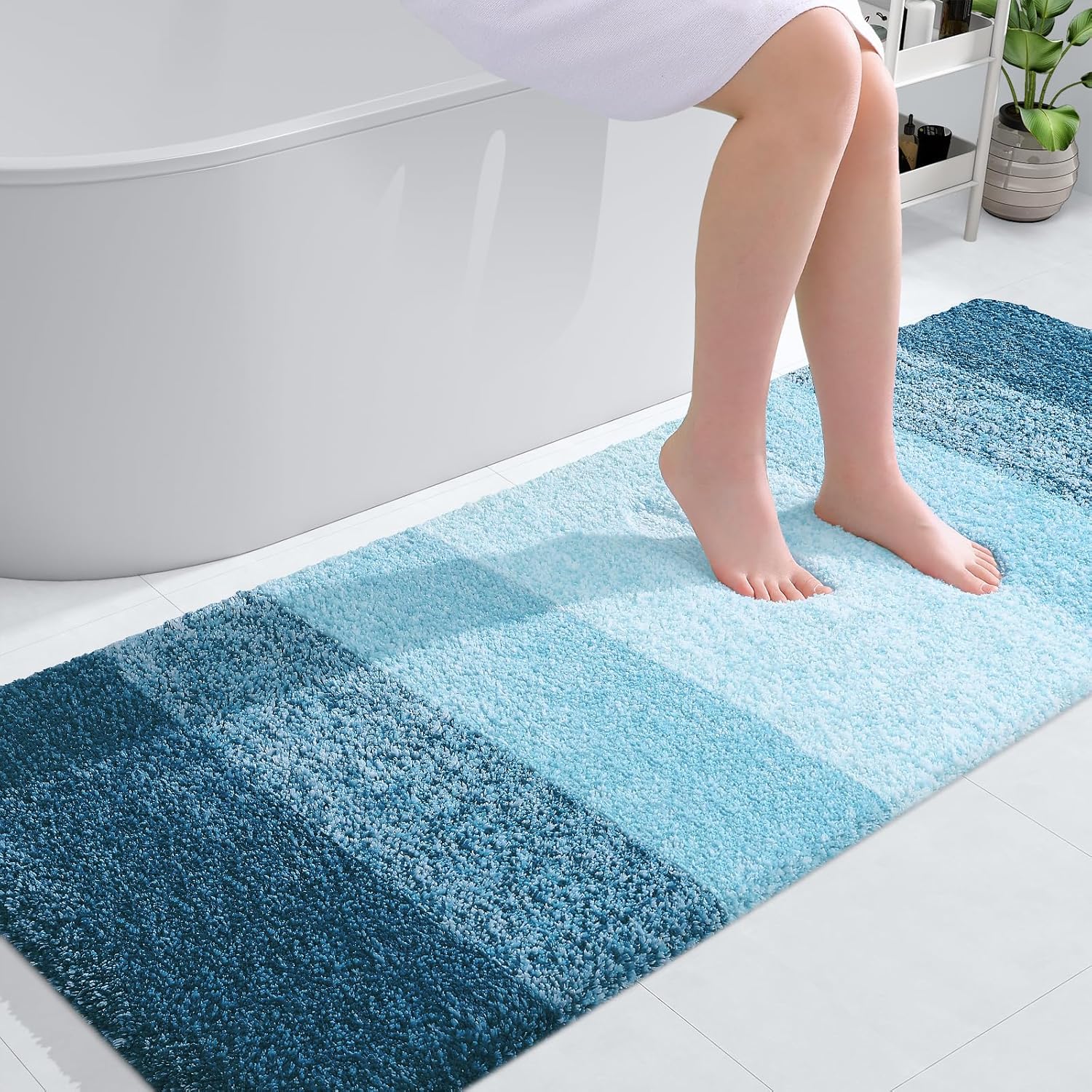 OLANLY Bathroom Runner Rug - Extra Soft Microfiber Mat with Rubber Backing | Quick Dry, Washable, 59x24, Peacock Blue